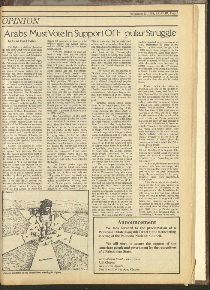 العدد 443 من جريدة الفجر، 13 تشرين الثاني 1988