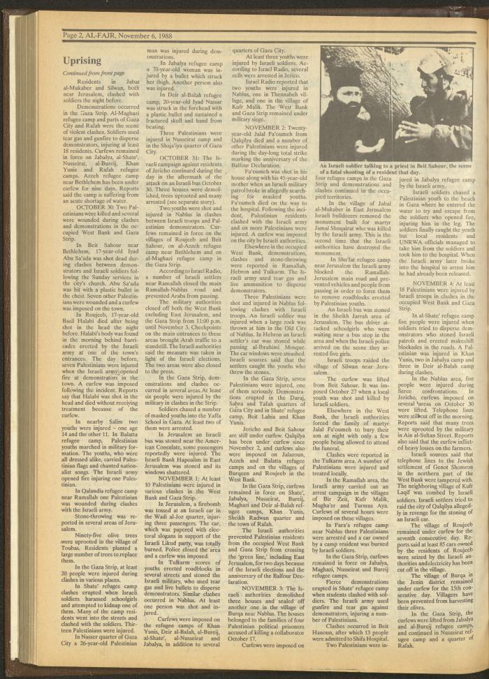 Issue 442 of al-Fajr Newspaper, 6 November 1988