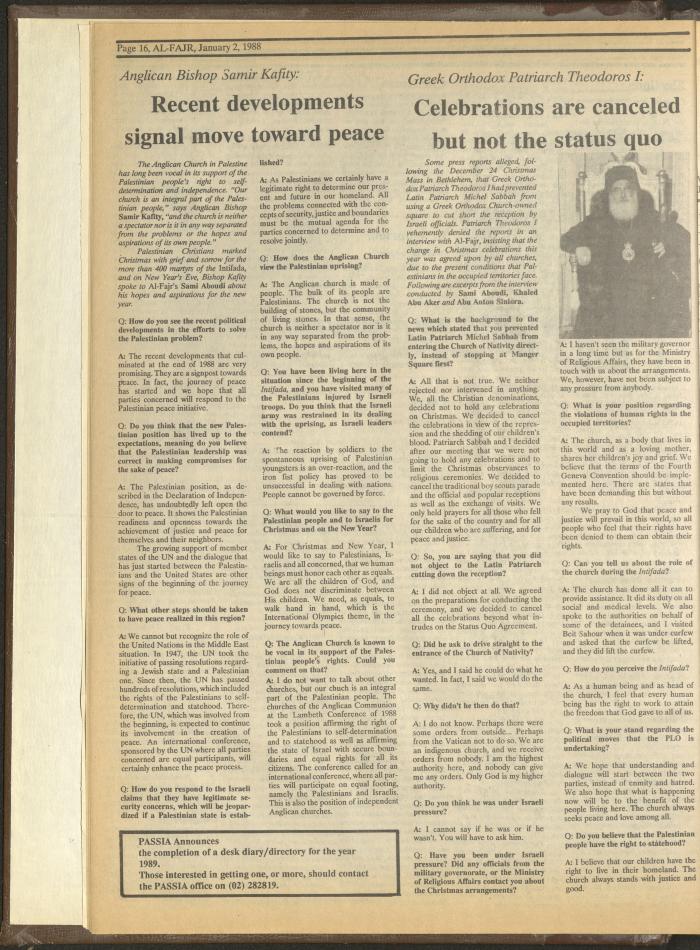 Issue 450 of al-Fajr Newspaper, 2 January 1989