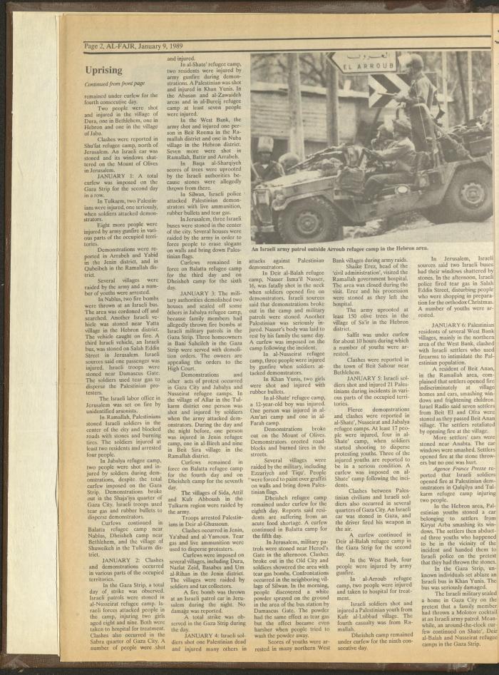 Issue 451 of al-Fajr Newspaper, 9 January 1989