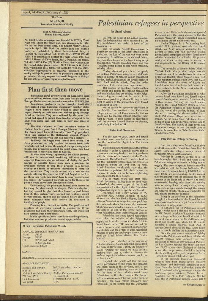 Issue 455 of al-Fajr Newspaper, 6 February 1989