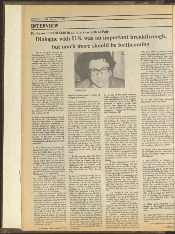 Issue 451 of al-Fajr Newspaper, 9 January 1989