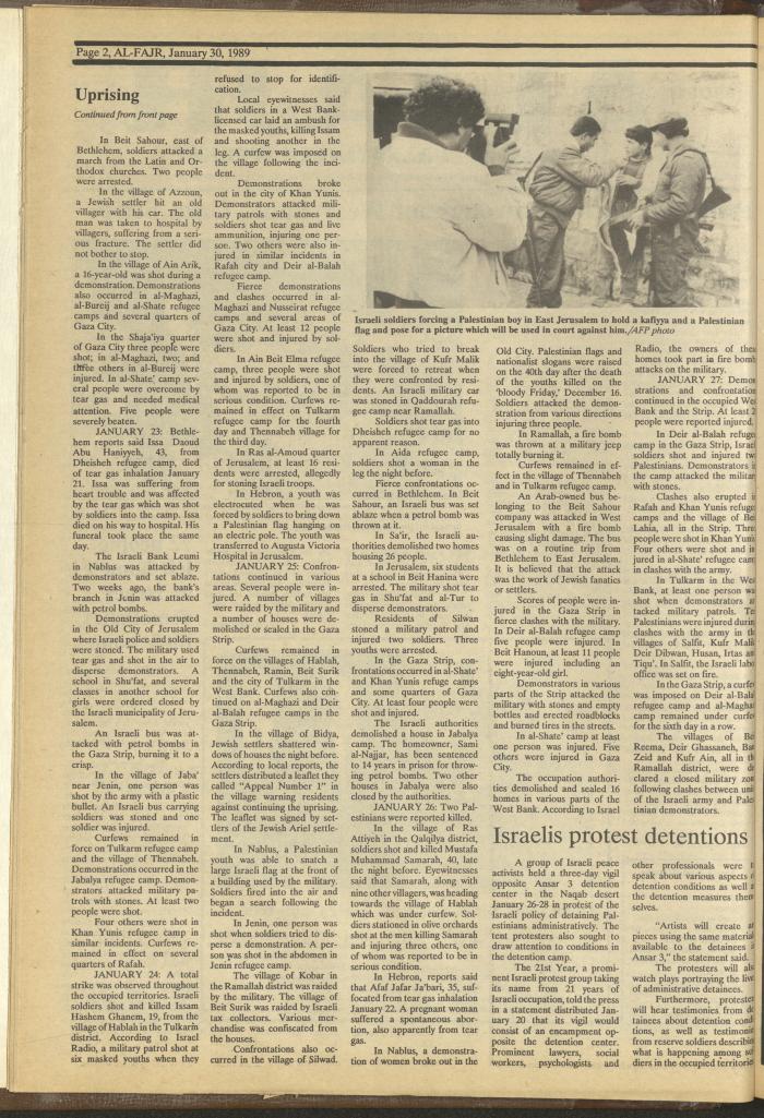 Issue 454 of al-Fajr Newspaper, 30 January 1989