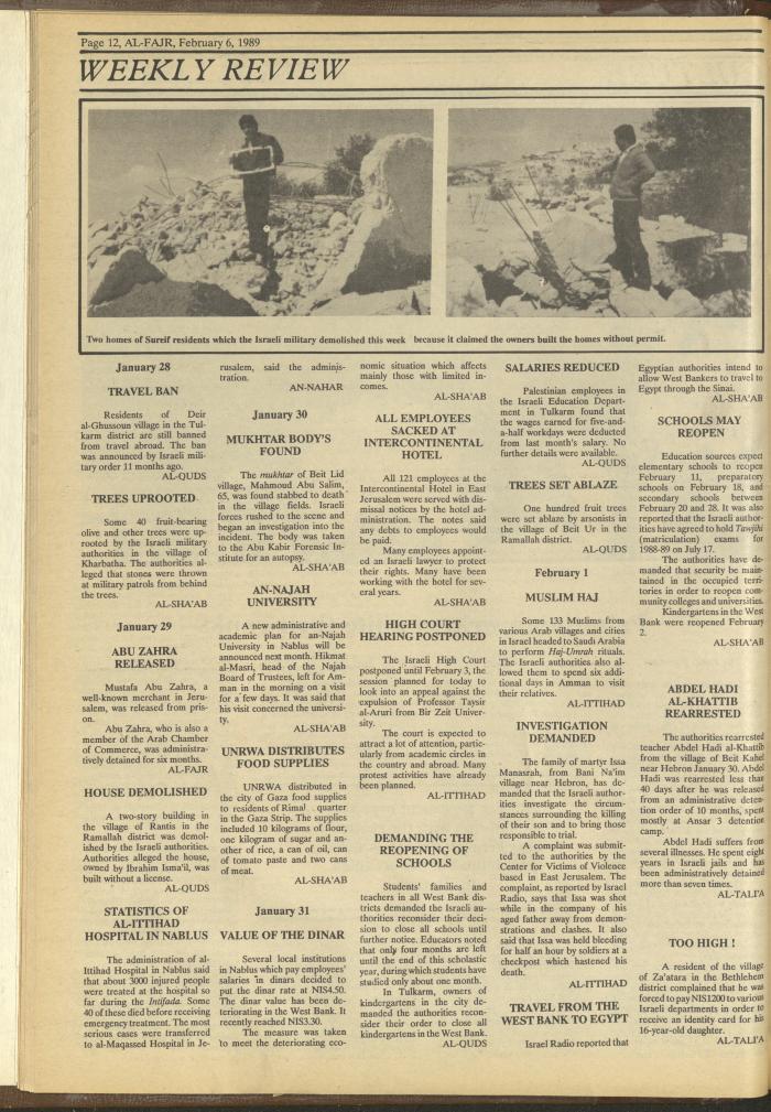 Issue 455 of al-Fajr Newspaper, 6 February 1989