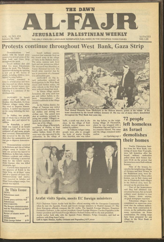 Issue 454 of al-Fajr Newspaper, 30 January 1989