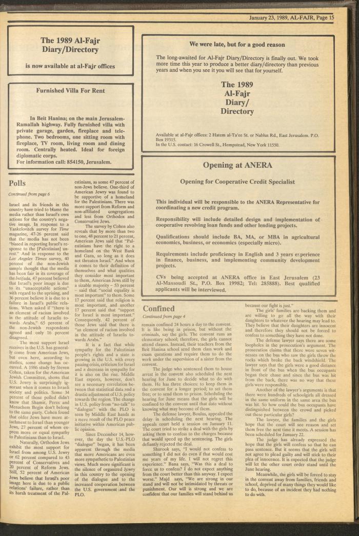 Issue 453 of al-Fajr Newspaper, 23 January 1989