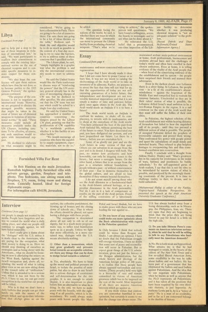 Issue 451 of al-Fajr Newspaper, 9 January 1989