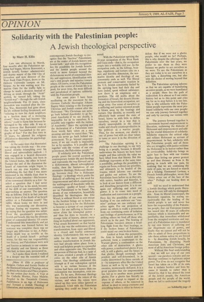 Issue 451 of al-Fajr Newspaper, 9 January 1989