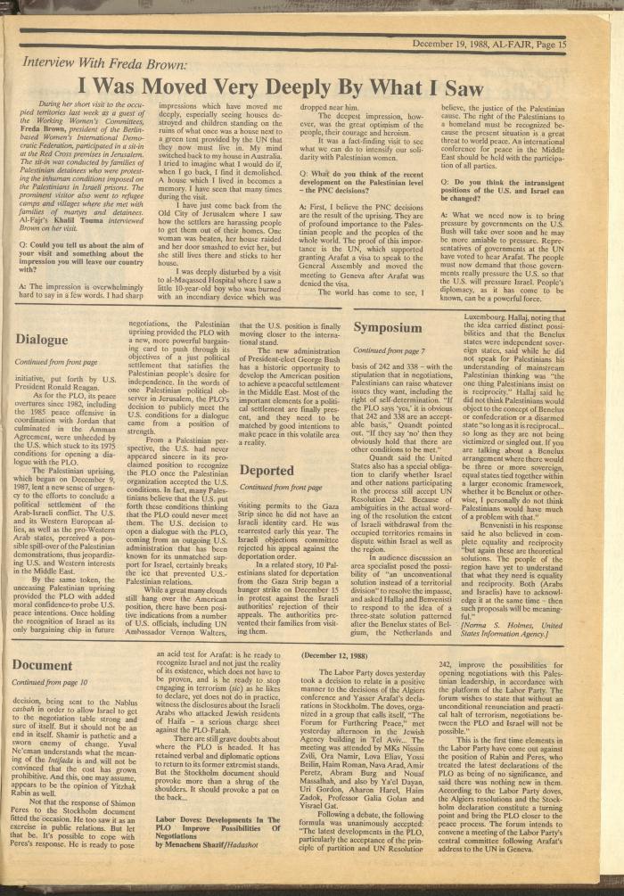 Issue 448 of al-Fajr Newspaper, 19 December 1988