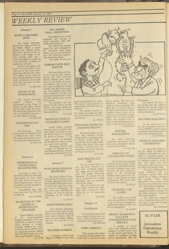 Issue 452 of al-Fajr Newspaper, 16 January 1989