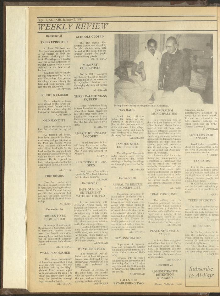 Issue 450 of al-Fajr Newspaper, 2 January 1989