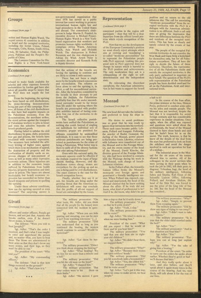 Issue 453 of al-Fajr Newspaper, 23 January 1989