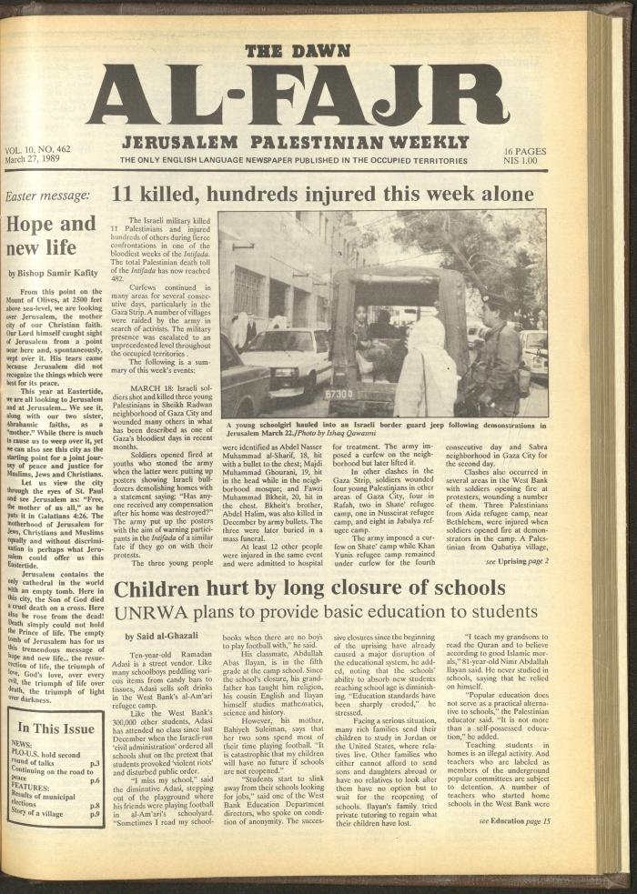 Issue 462 of al-Fajr Newspaper, 27 March 1989