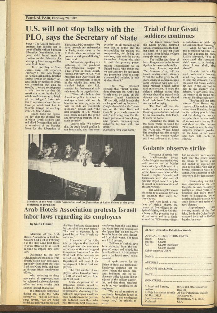 Issue 457 of al-Fajr Newspaper, 20 February 1989