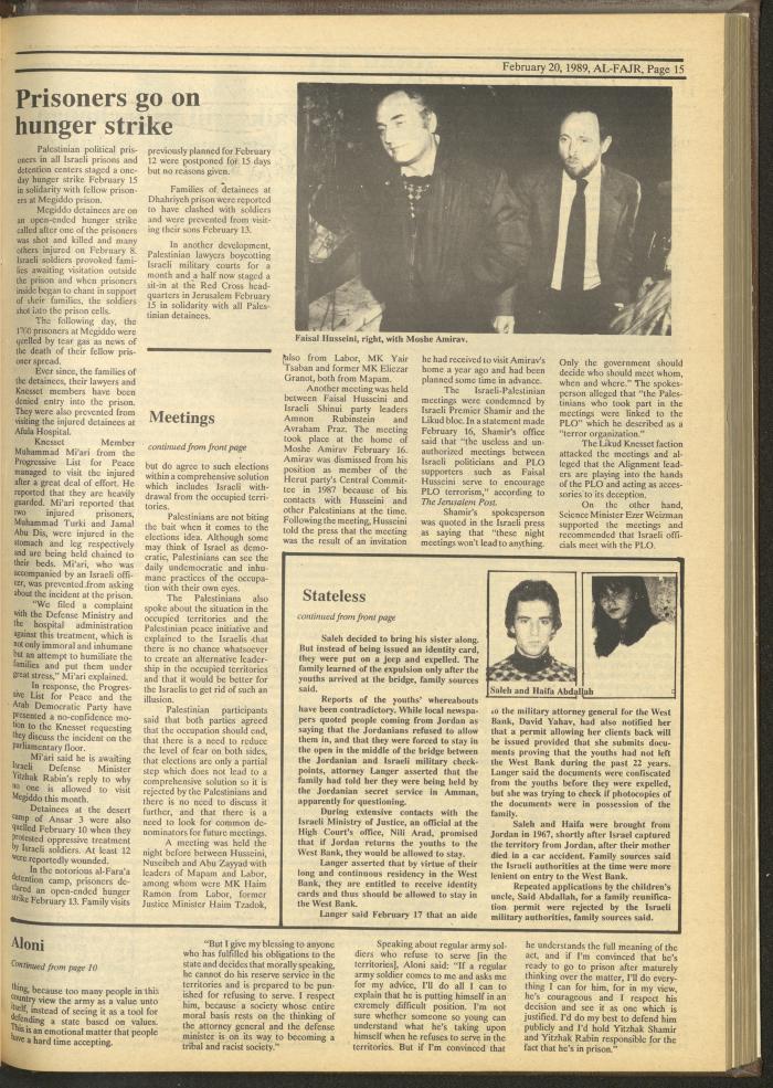 Issue 457 of al-Fajr Newspaper, 20 February 1989