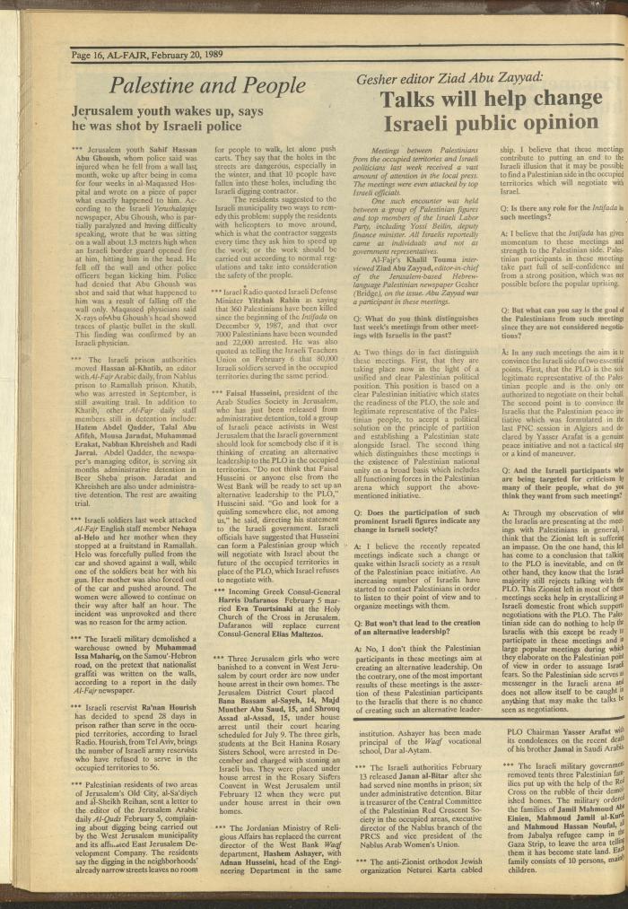 Issue 457 of al-Fajr Newspaper, 20 February 1989