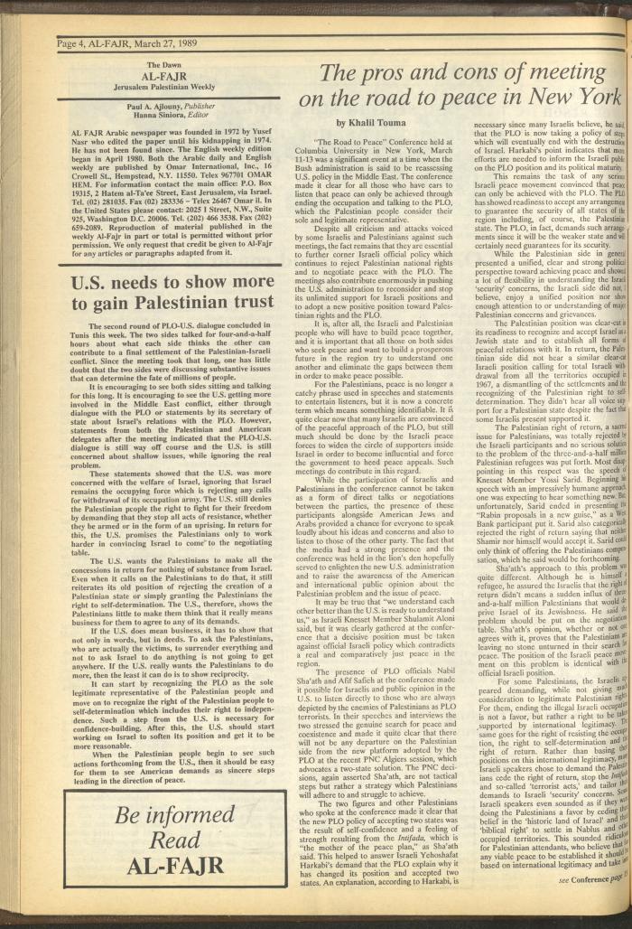 Issue 462 of al-Fajr Newspaper, 27 March 1989