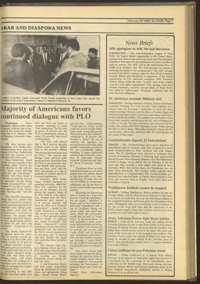 Issue 457 of al-Fajr Newspaper, 20 February 1989