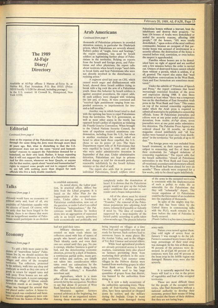 Issue 457 of al-Fajr Newspaper, 20 February 1989
