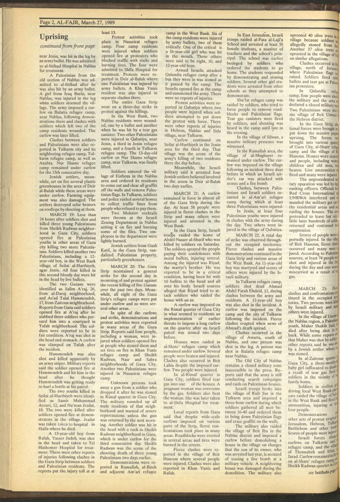 Issue 462 of al-Fajr Newspaper, 27 March 1989