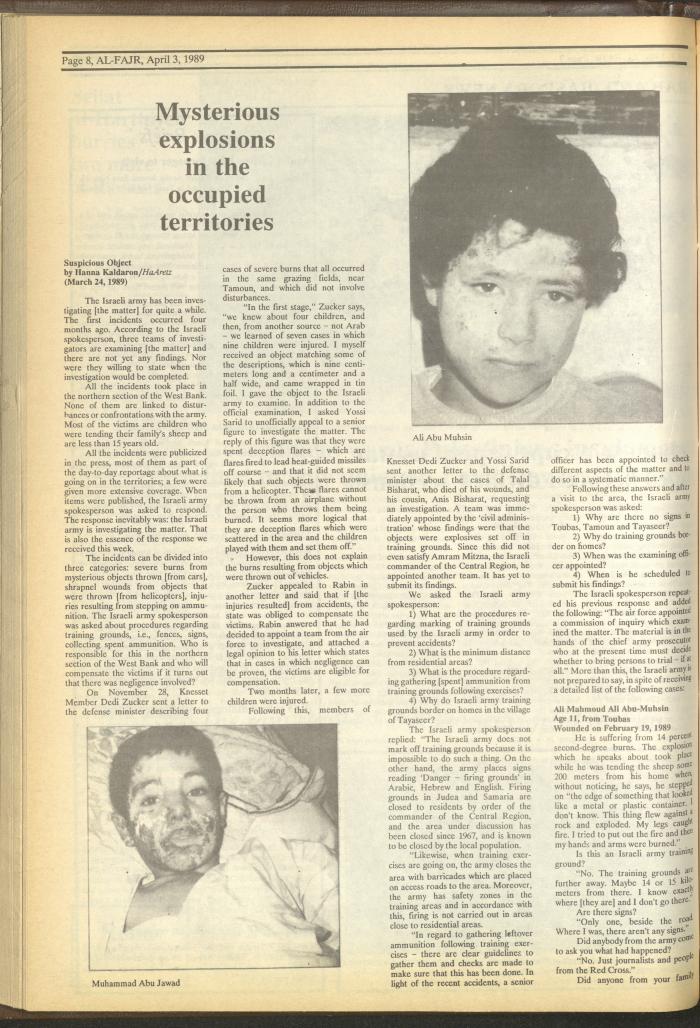 Issue 463 of al-Fajr Newspaper, 3 April 1989