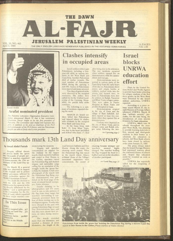 Issue 463 of al-Fajr Newspaper, 3 April 1989