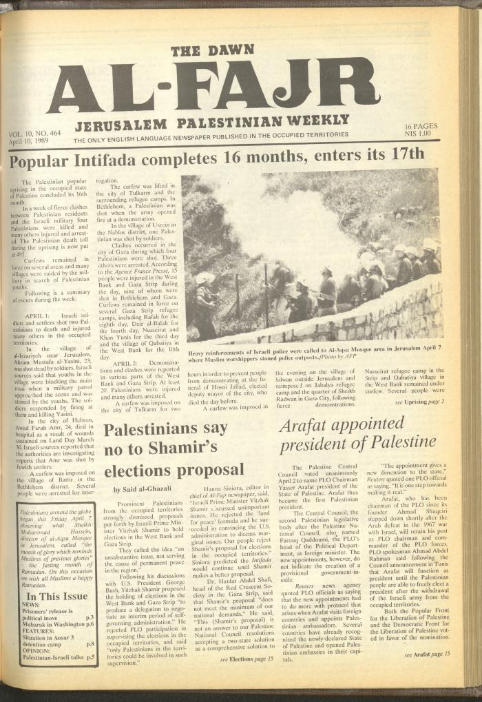 Issue 464 of al-Fajr Newspaper, 10 April 1989