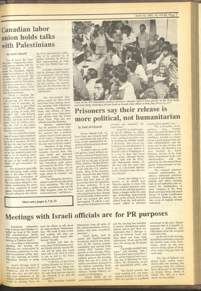 Issue 464 of al-Fajr Newspaper, 10 April 1989