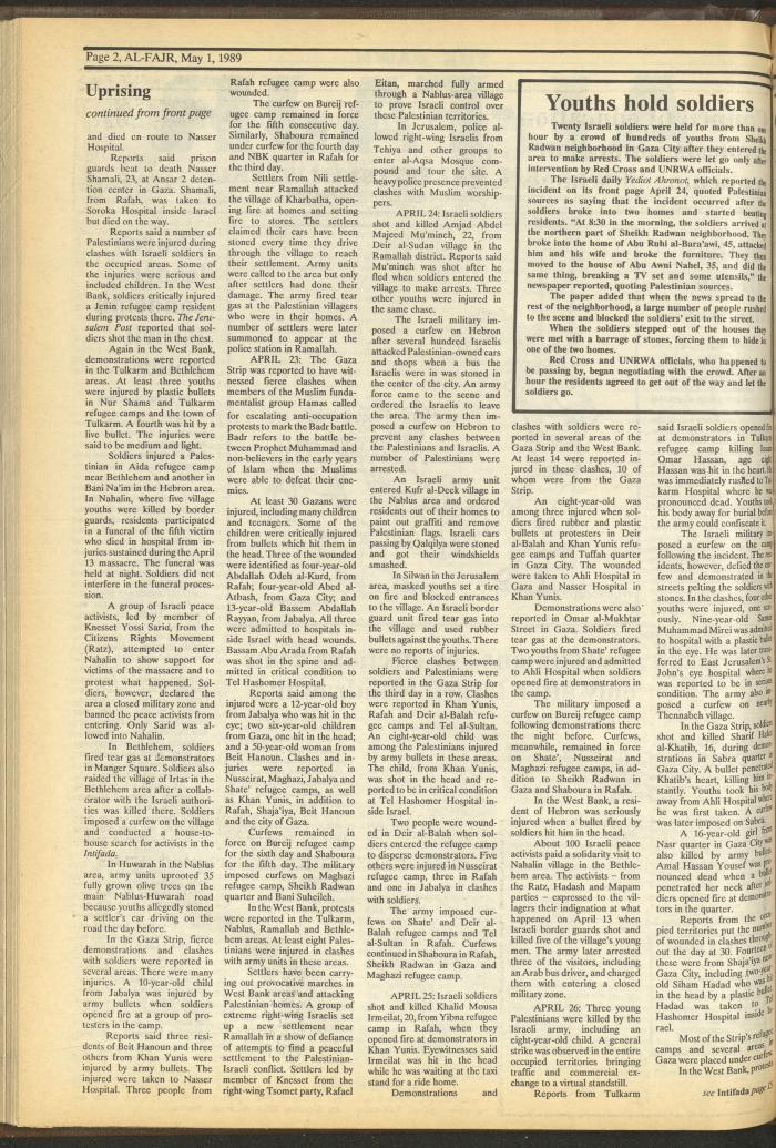 Issue 467 of al-Fajr Newspaper, 1 May 1989