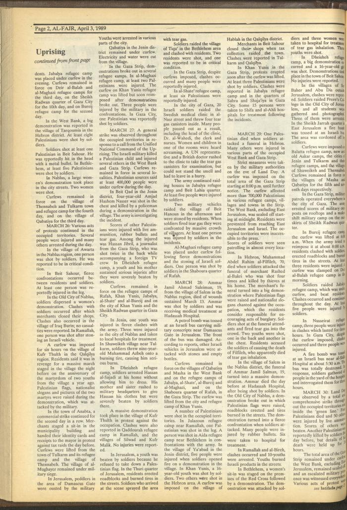Issue 463 of al-Fajr Newspaper, 3 April 1989