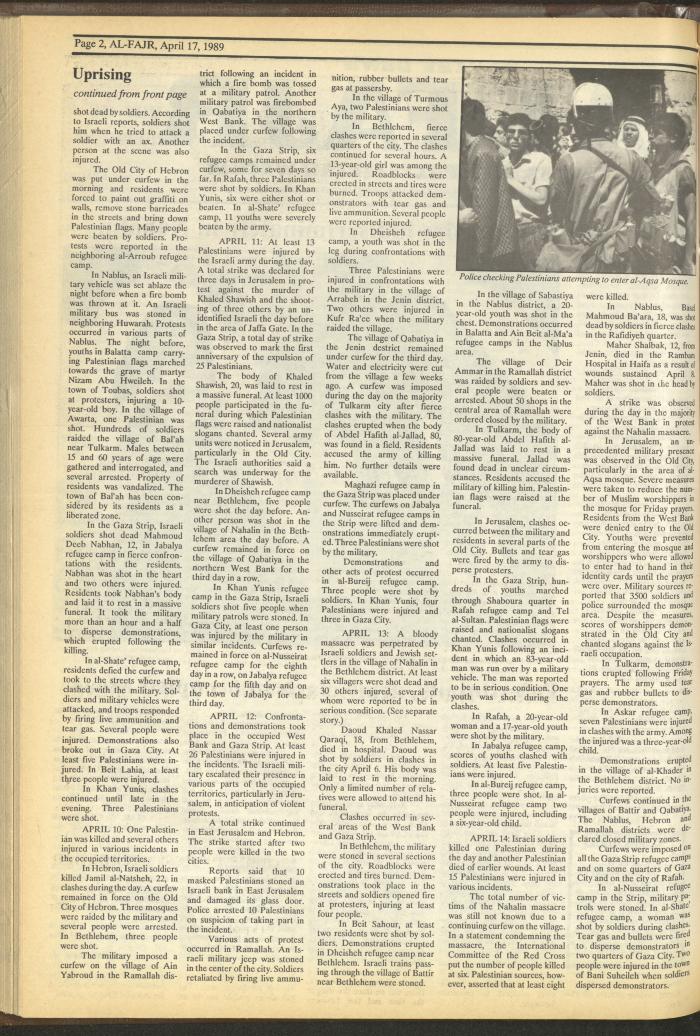 Issue 465 of al-Fajr Newspaper, 17 April 1989