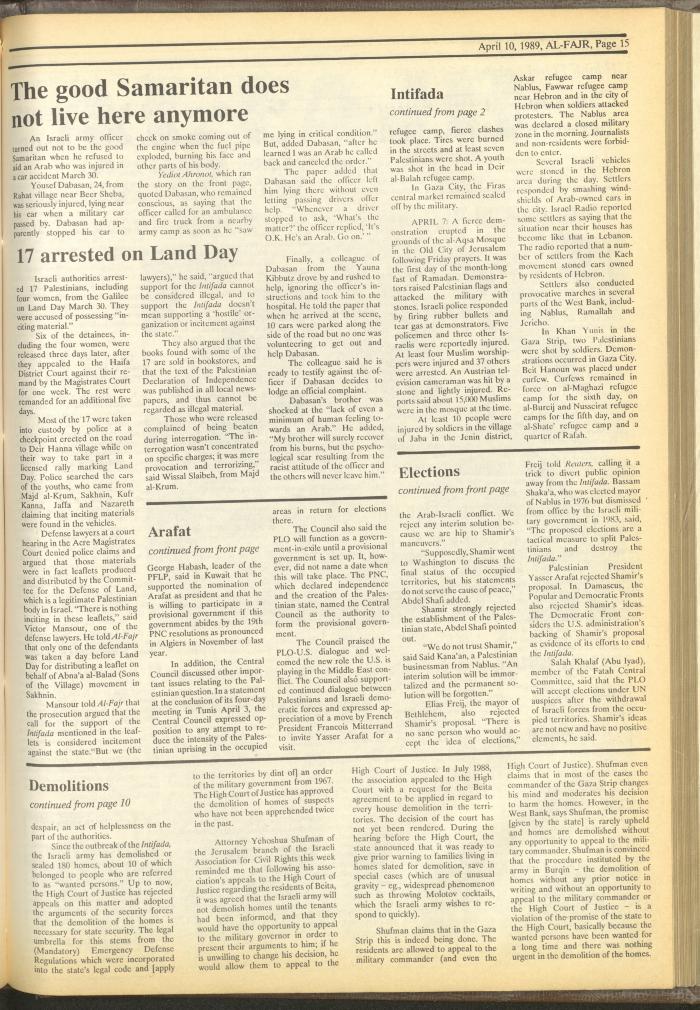 Issue 464 of al-Fajr Newspaper, 10 April 1989