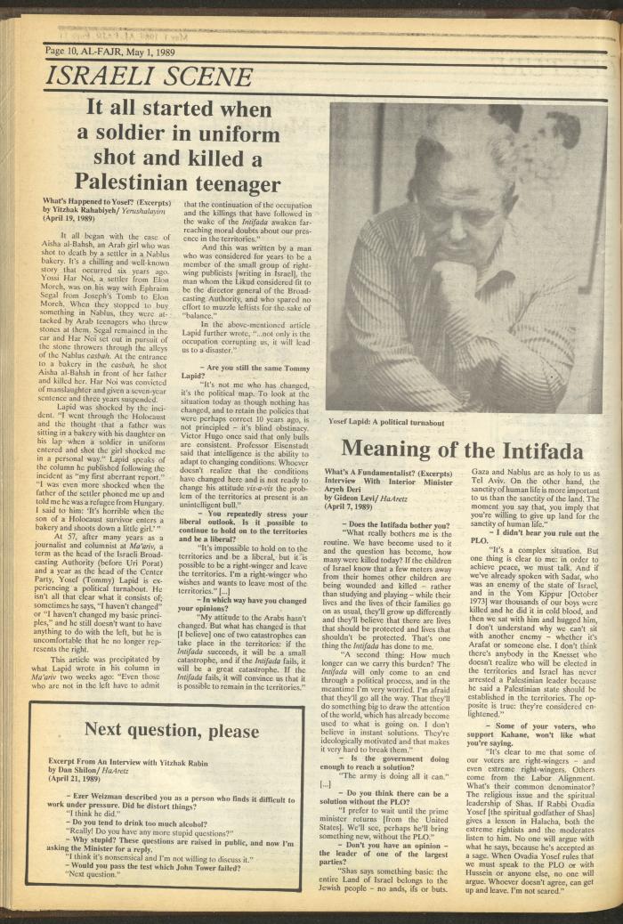 Issue 467 of al-Fajr Newspaper, 1 May 1989