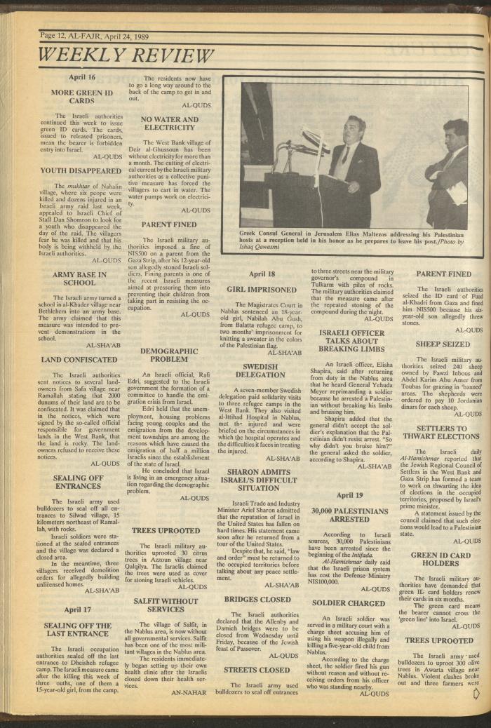 Issue 466 of al-Fajr Newspaper, 24 April 1989