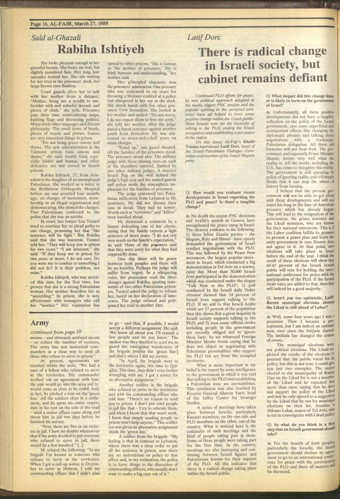 Issue 462 of al-Fajr Newspaper, 27 March 1989