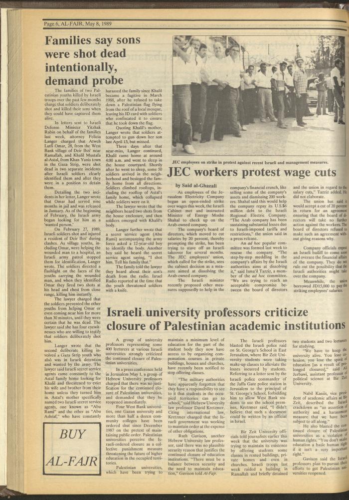 Issue 468 of al-Fajr Newspaper, 8 May 1989