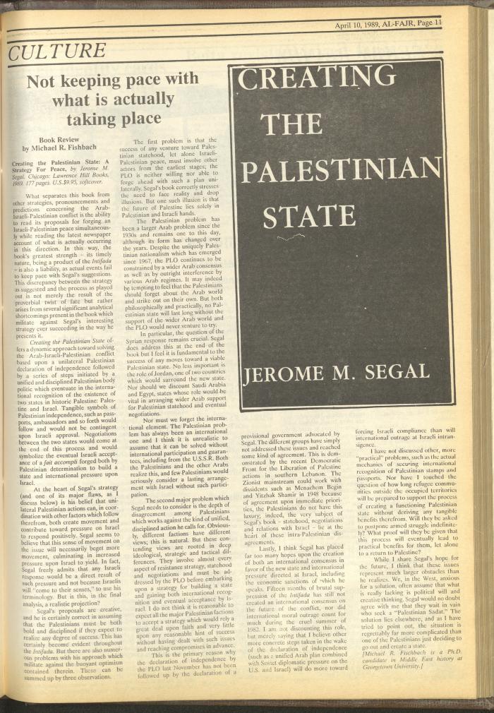 Issue 464 of al-Fajr Newspaper, 10 April 1989