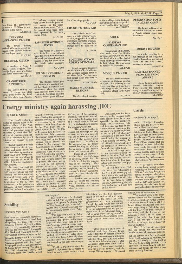 Issue 467 of al-Fajr Newspaper, 1 May 1989