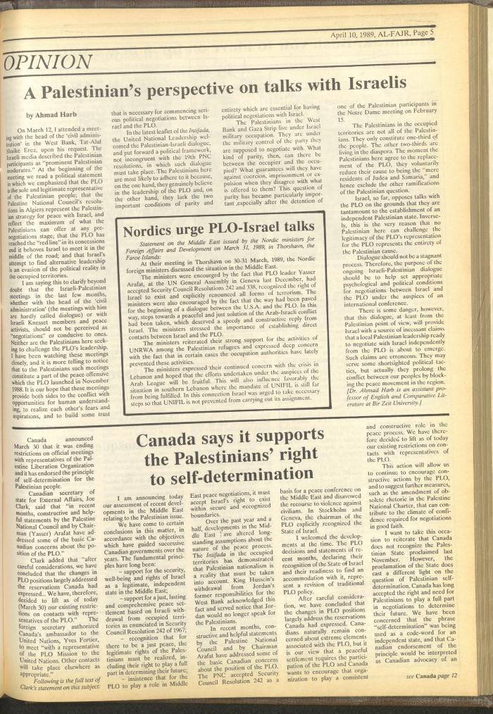 Issue 464 of al-Fajr Newspaper, 10 April 1989