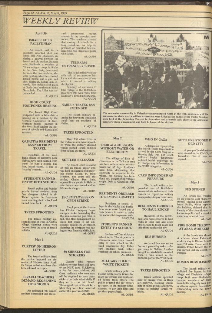 Issue 468 of al-Fajr Newspaper, 8 May 1989