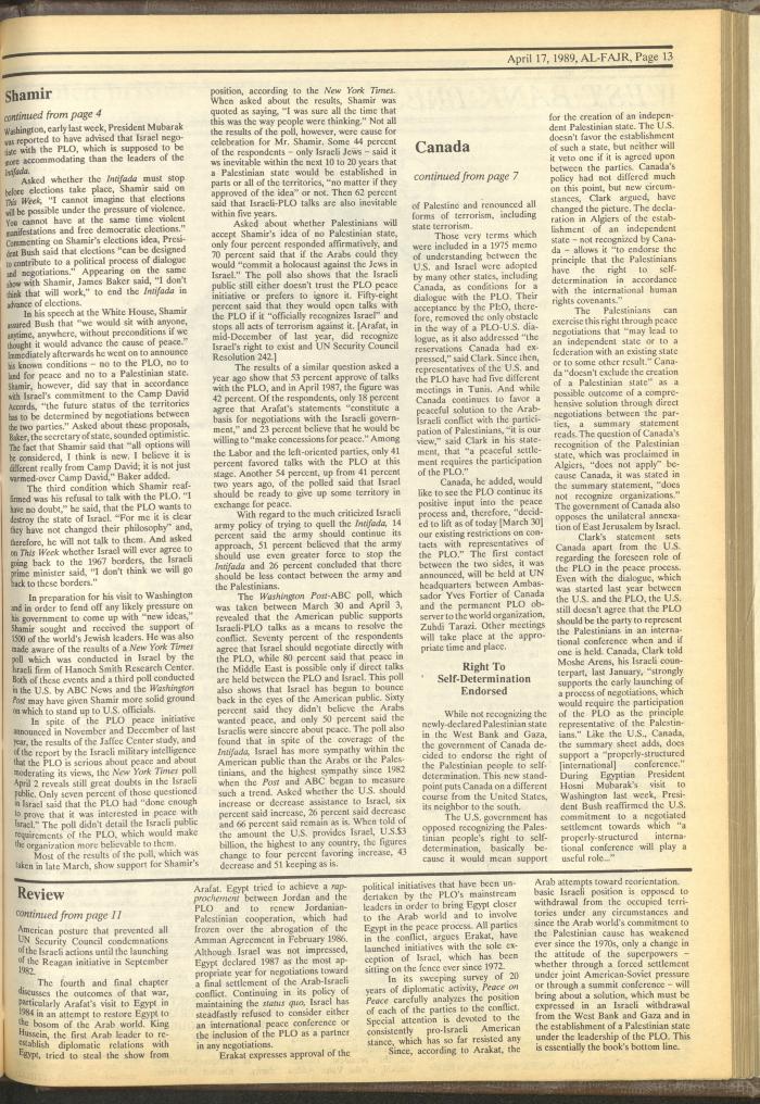 Issue 465 of al-Fajr Newspaper, 17 April 1989