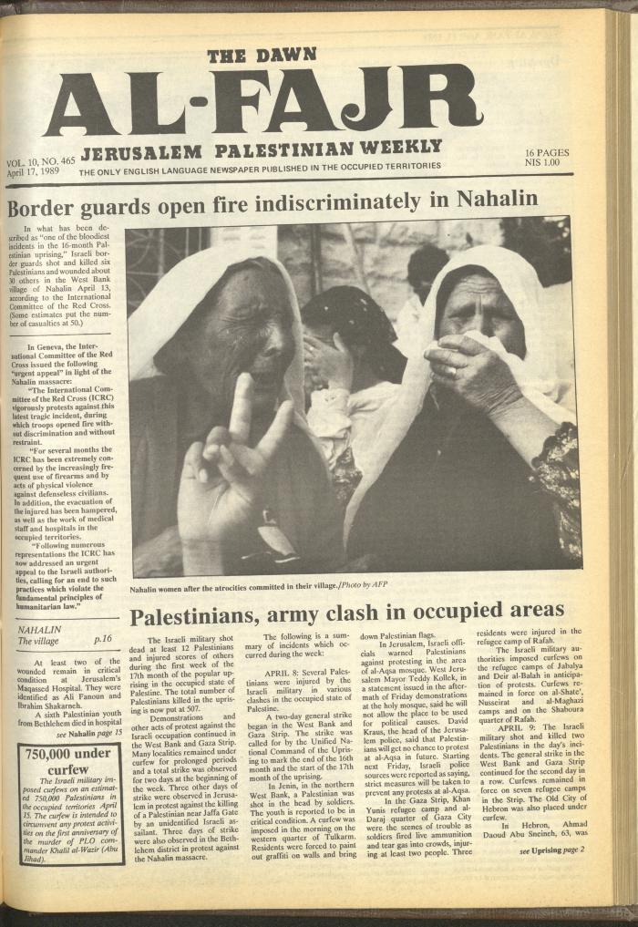 Issue 465 of al-Fajr Newspaper, 17 April 1989