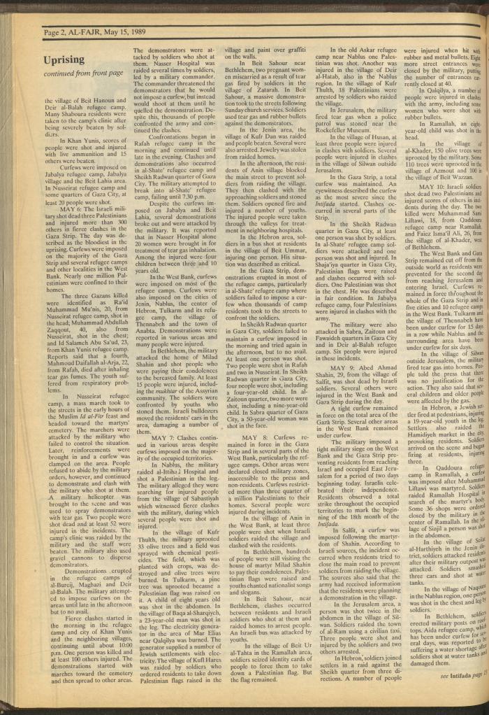 Issue 469 of al-Fajr Newspaper, 15 May 1989