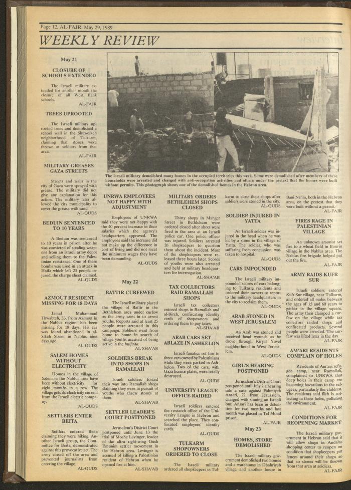 Issue 471 of al-Fajr Newspaper, 29 May 1989