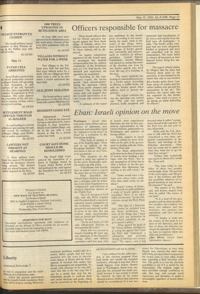 Issue 469 of al-Fajr Newspaper, 15 May 1989