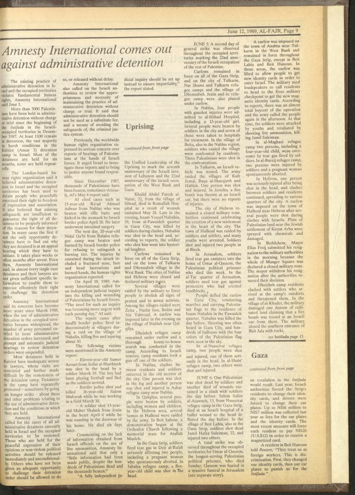 العدد 473 من جريدة الفجر، 12 حزيران 1989