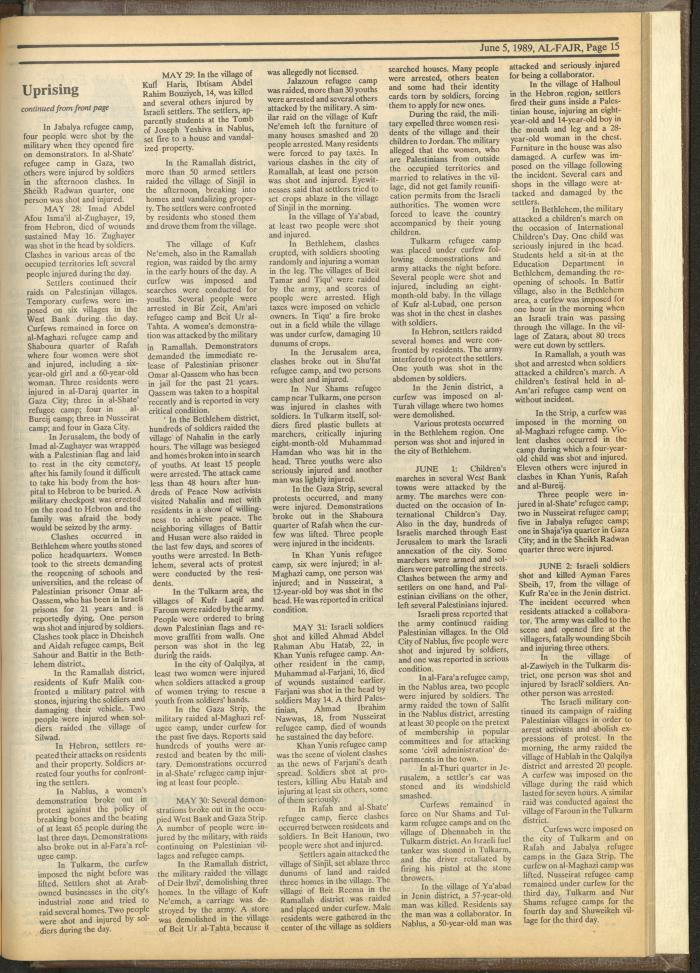 العدد 472 من جريدة الفجر، 5 حزيران 1989