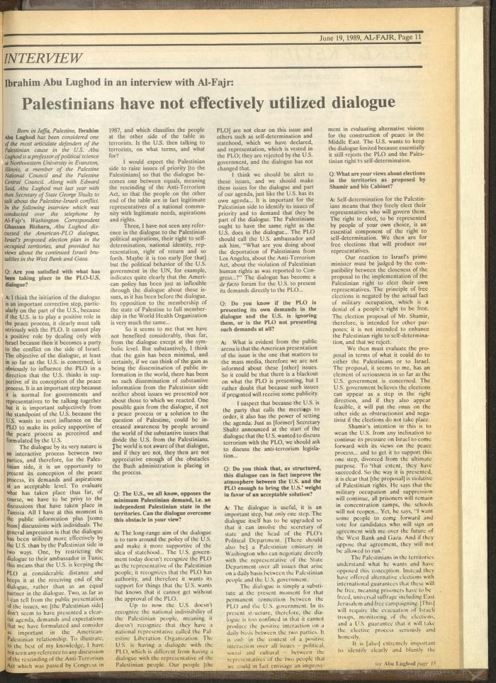 Issue 474 of al-Fajr Newspaper, 19 June 1989