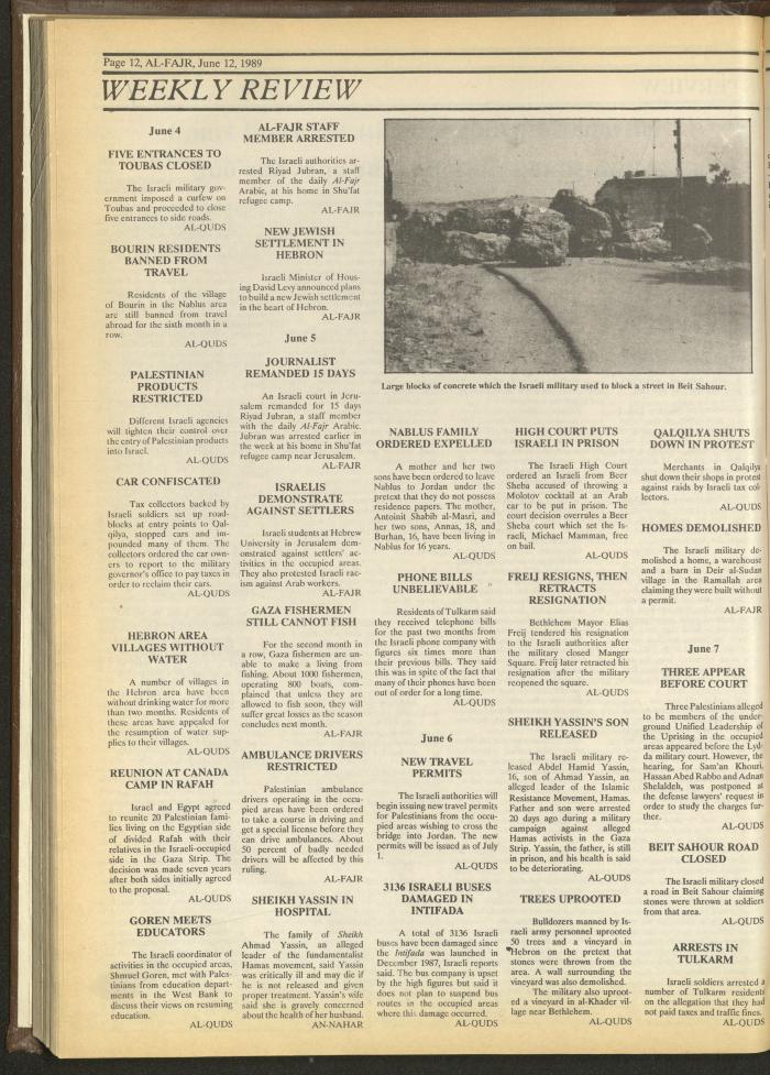 العدد 473 من جريدة الفجر، 12 حزيران 1989