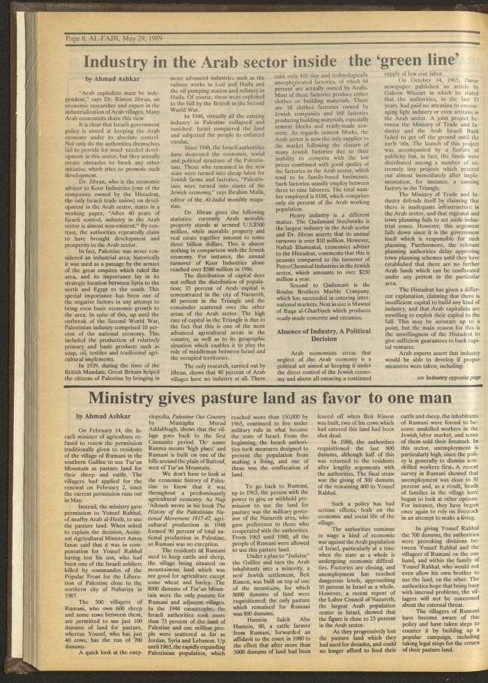 Issue 471 of al-Fajr Newspaper, 29 May 1989